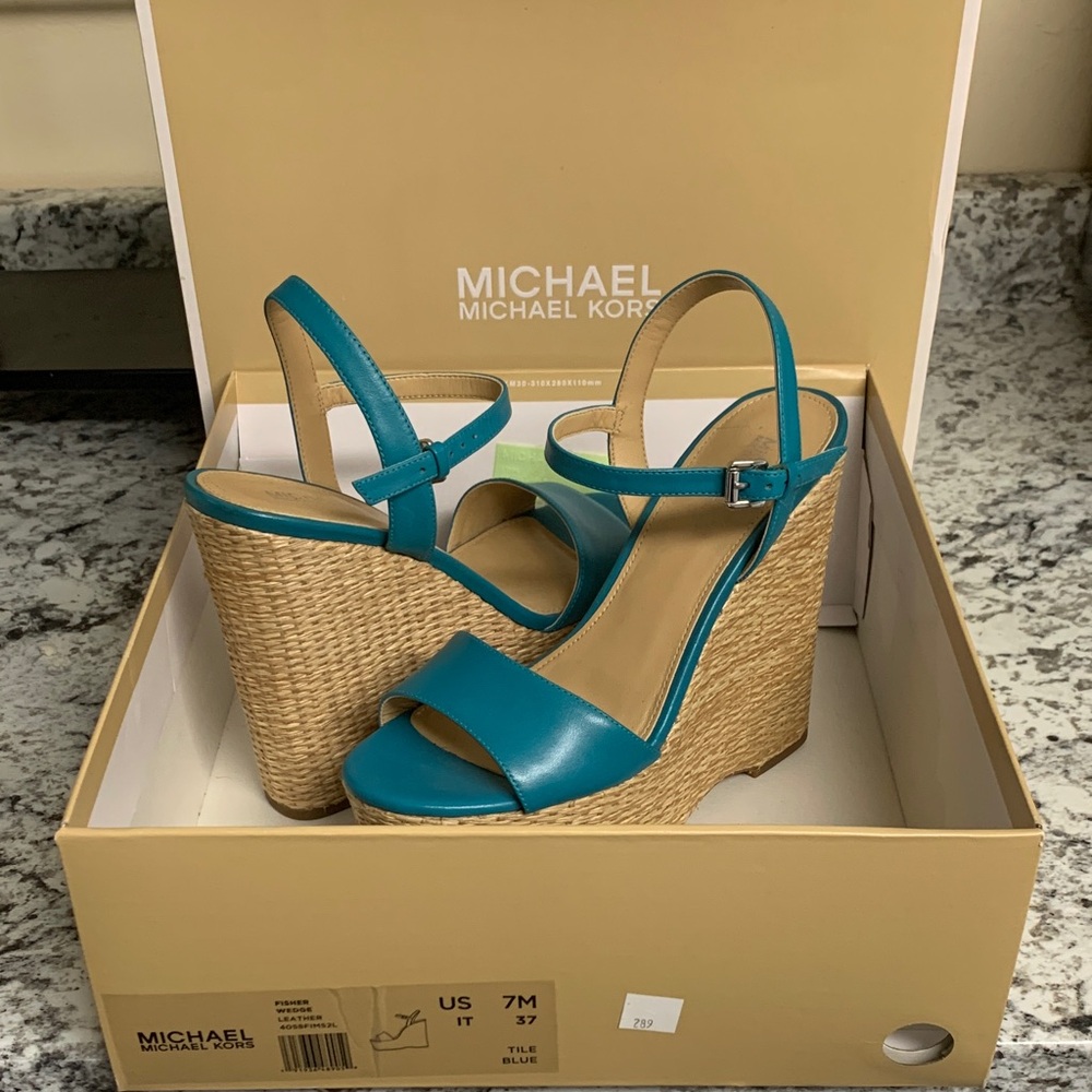 Michael Kors Blue Wedge Sandals